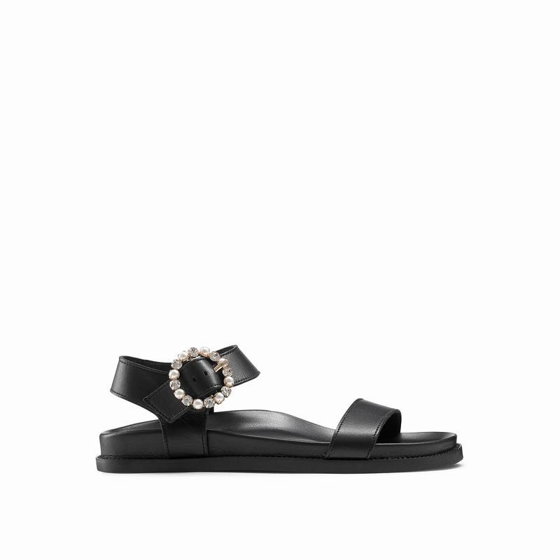 Russell & Bromley Ariel Womens Embellished Buckle Sandals Black |ORD6012HR|